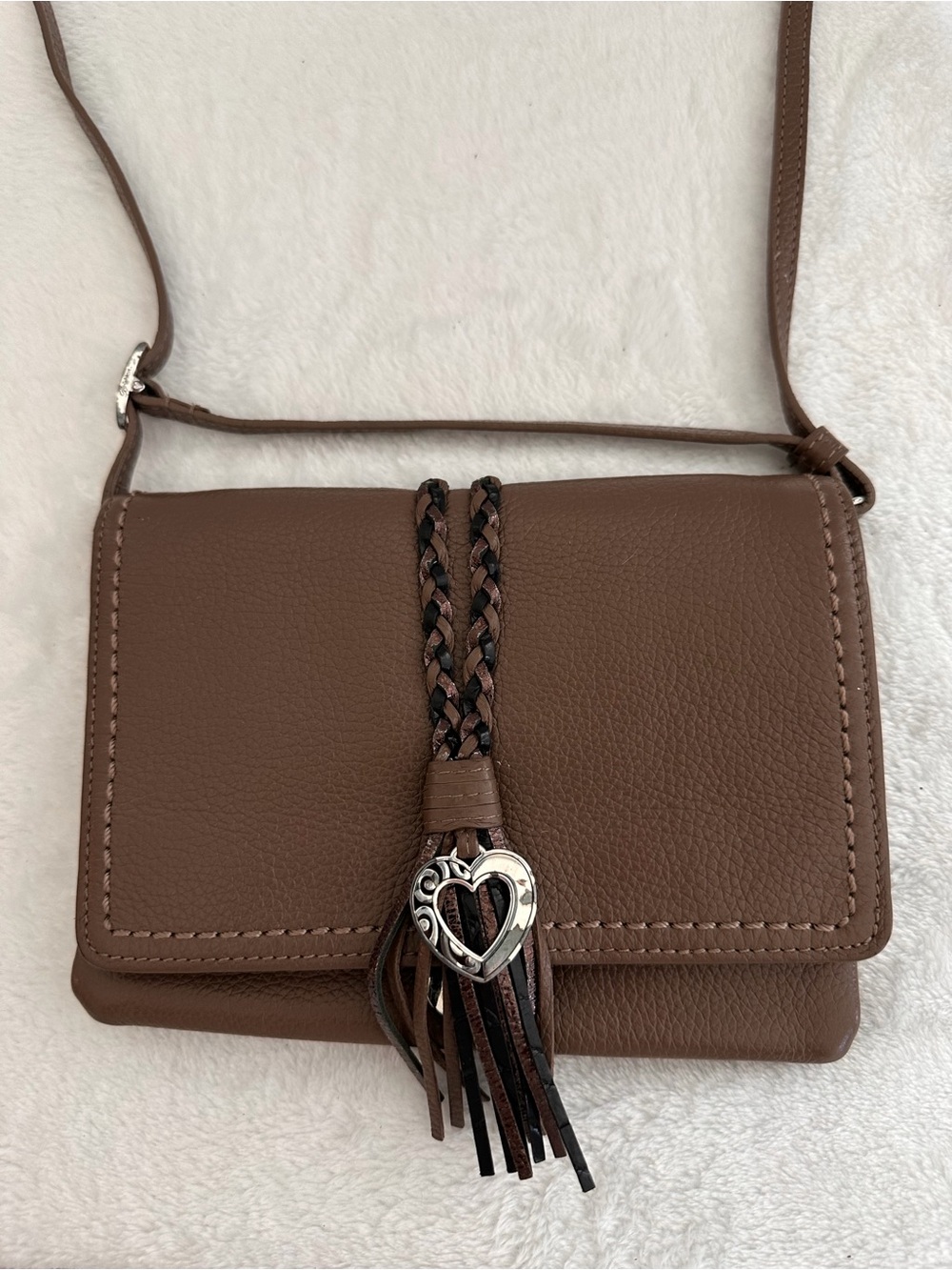 Brighton Brown Crossbody with Braided Tassel and Heart Charm